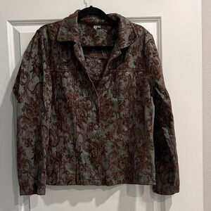 Focus Brown and Green Floral  broquade Jacket sz l